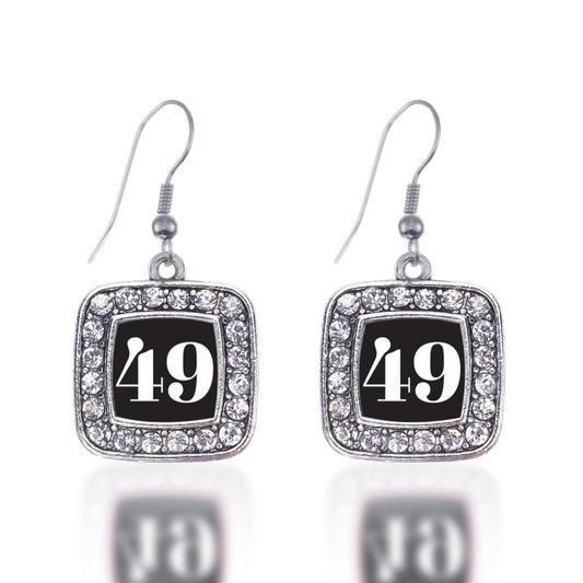 Silver Sport Number 49 Square Charm Dangle Earrings