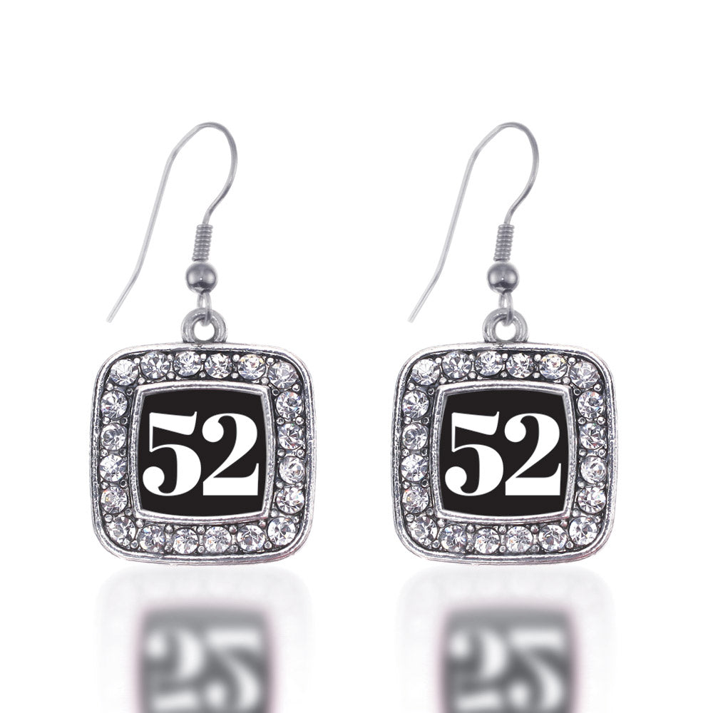 Silver Sport Number 52 Square Charm Dangle Earrings