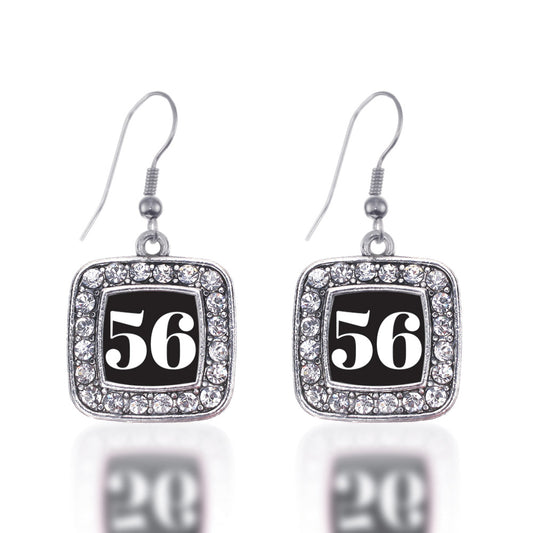 Silver Sport Number 56 Square Charm Dangle Earrings