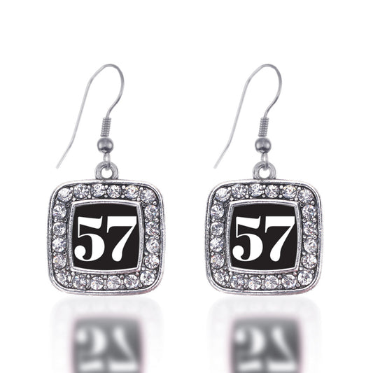 Silver Sport Number 57 Square Charm Dangle Earrings