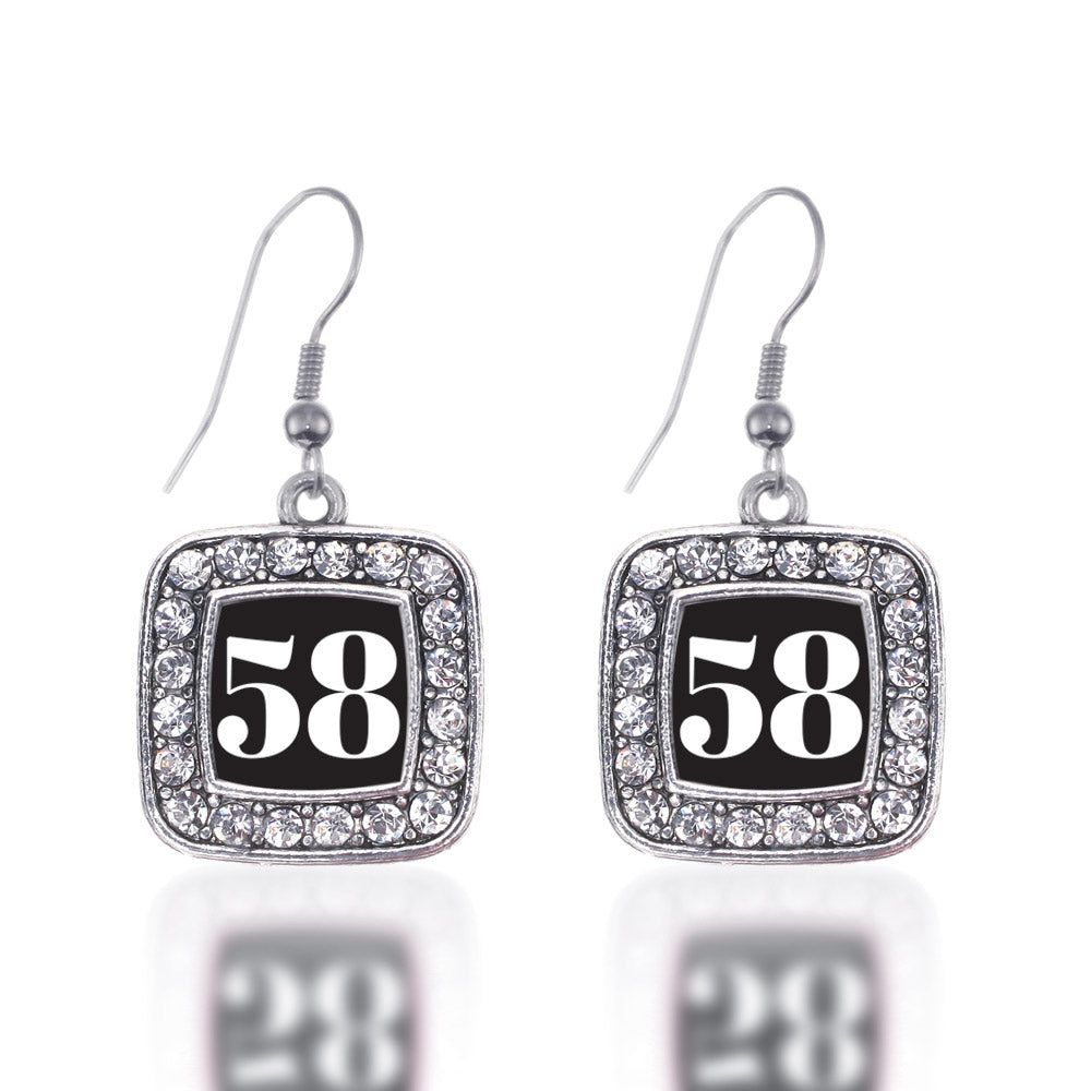Silver Sport Number 58 Square Charm Dangle Earrings