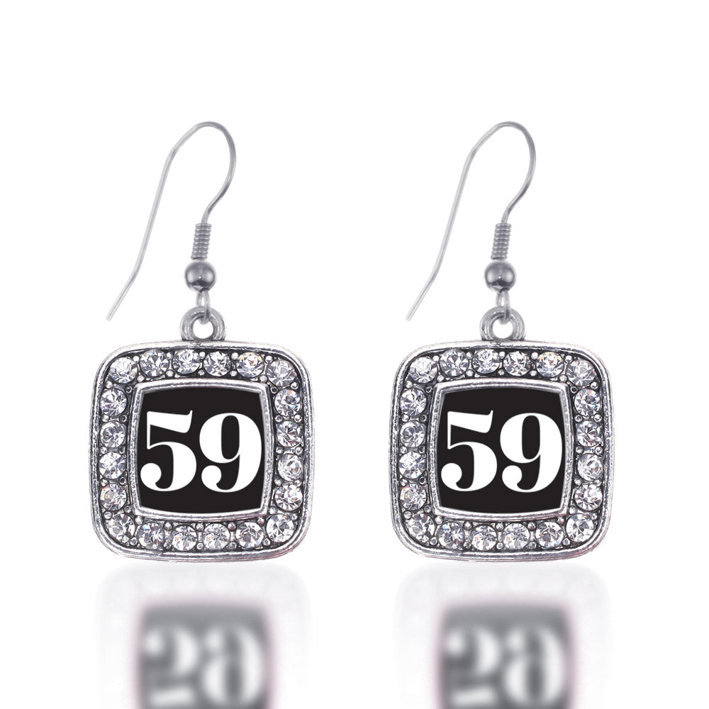 Silver Sport Number 59 Square Charm Dangle Earrings