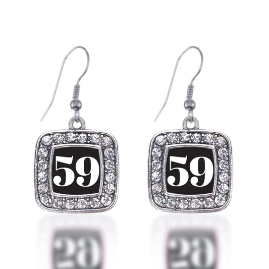 Silver Sport Number 59 Square Charm Dangle Earrings