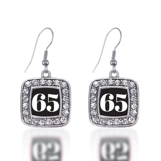 Silver Sport Number 65 Square Charm Dangle Earrings