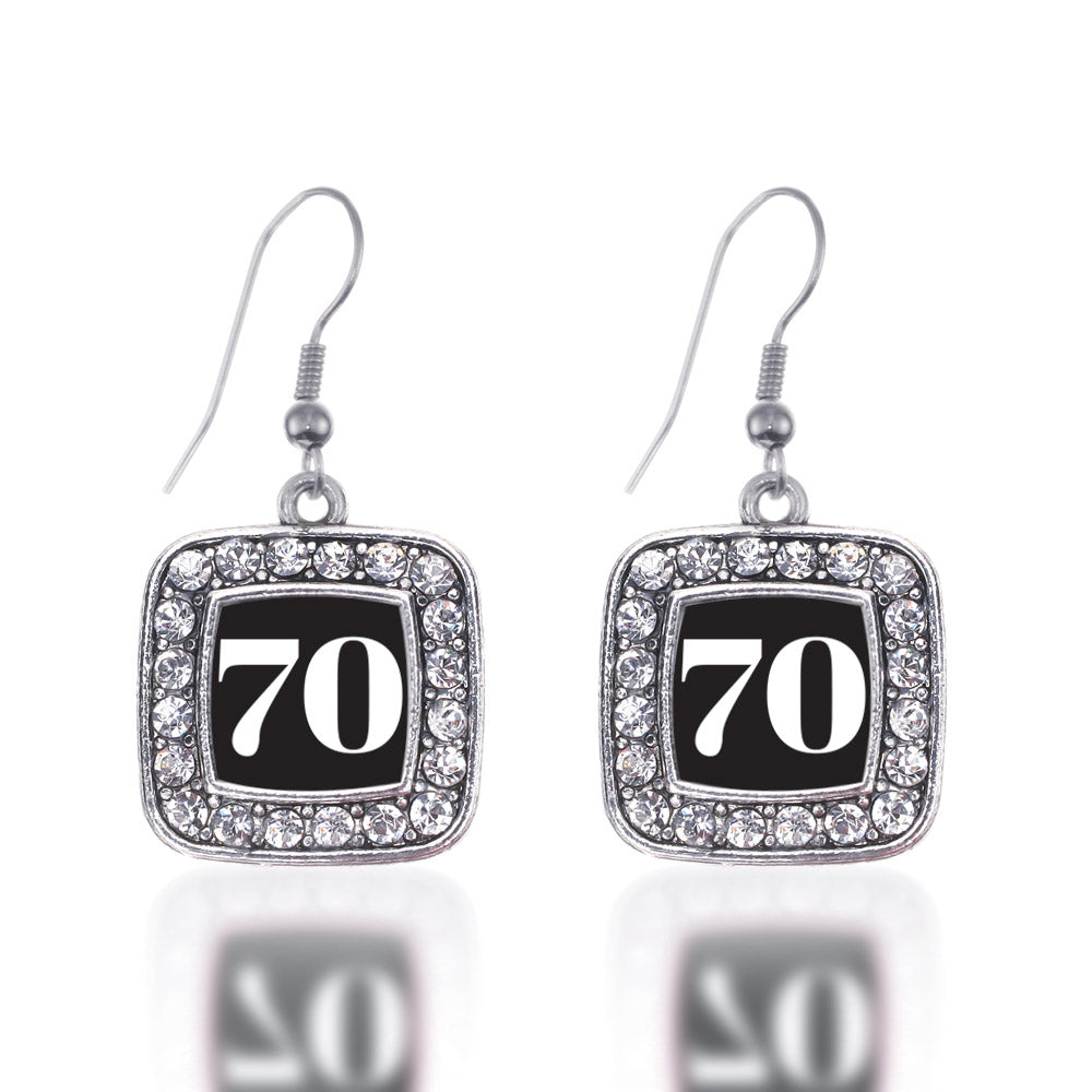 Silver Sport Number 70 Square Charm Dangle Earrings