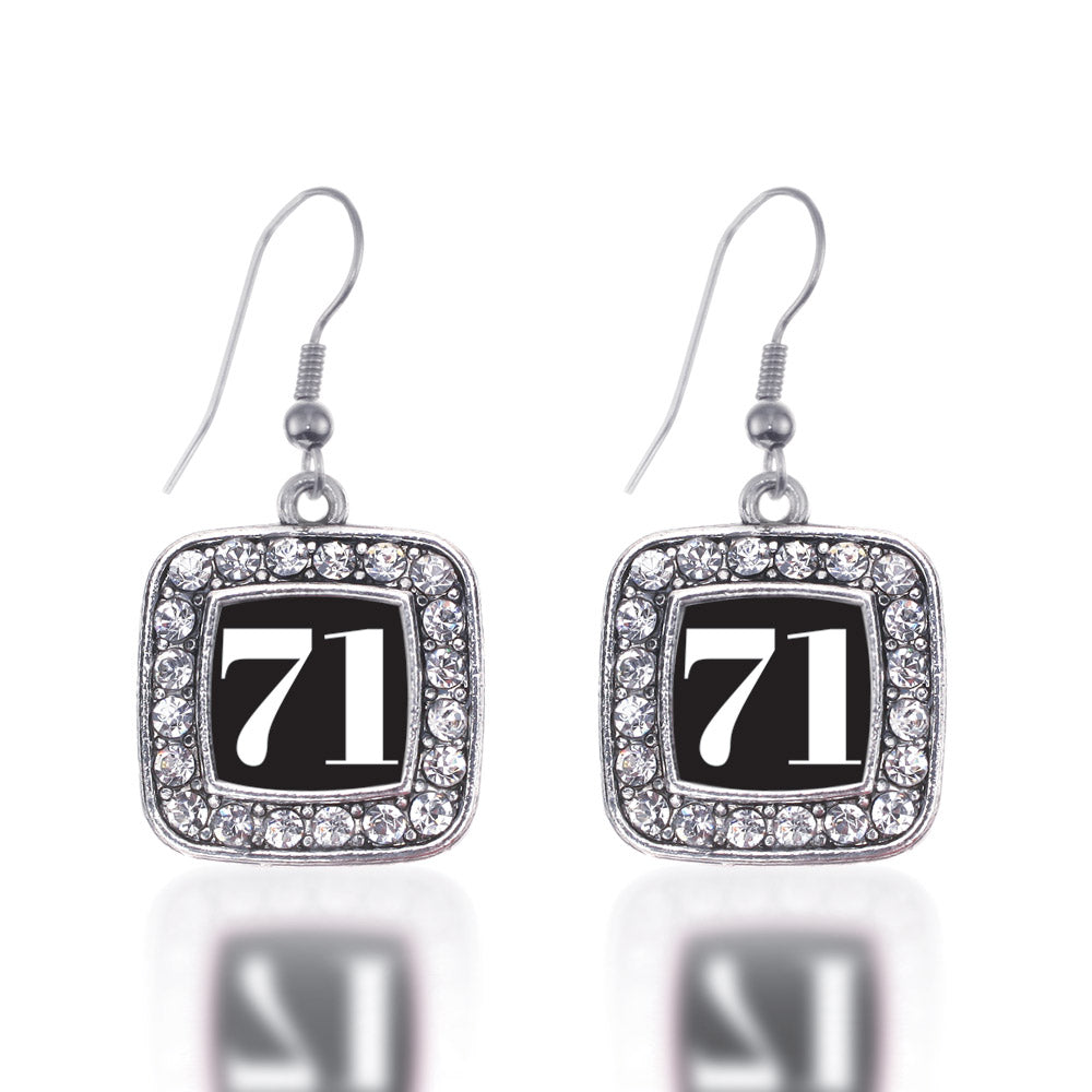 Silver Sport Number 71 Square Charm Dangle Earrings