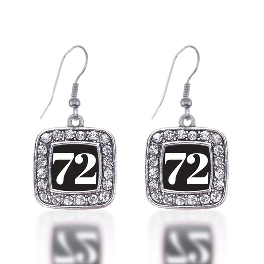 Silver Sport Number 72 Square Charm Dangle Earrings