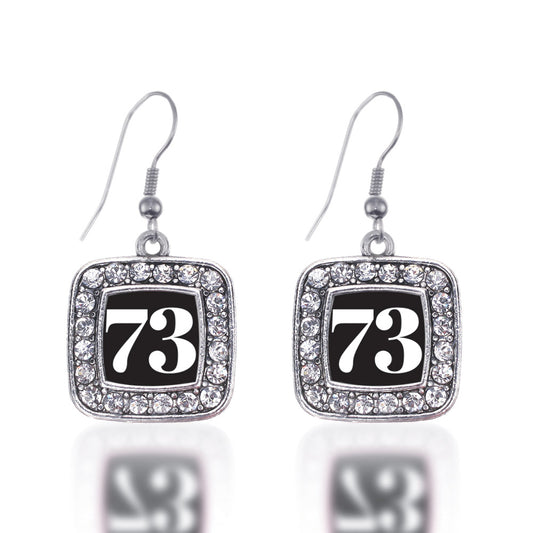 Silver Sport Number 73 Square Charm Dangle Earrings