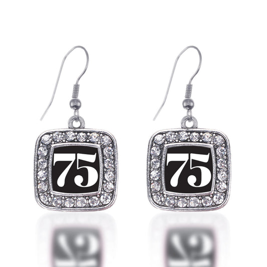 Silver Sport Number 75 Square Charm Dangle Earrings
