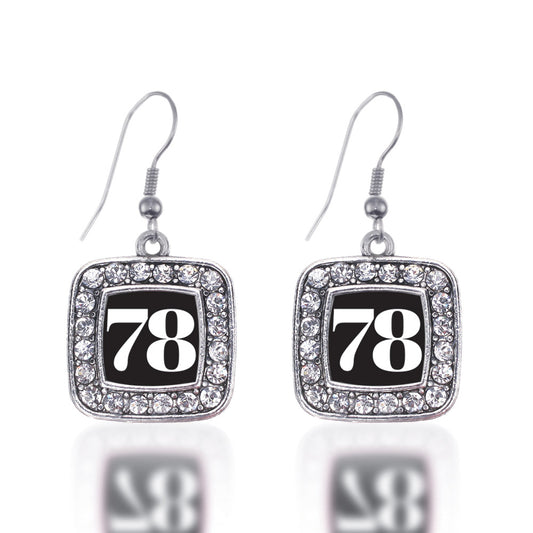 Silver Sport Number 78 Square Charm Dangle Earrings