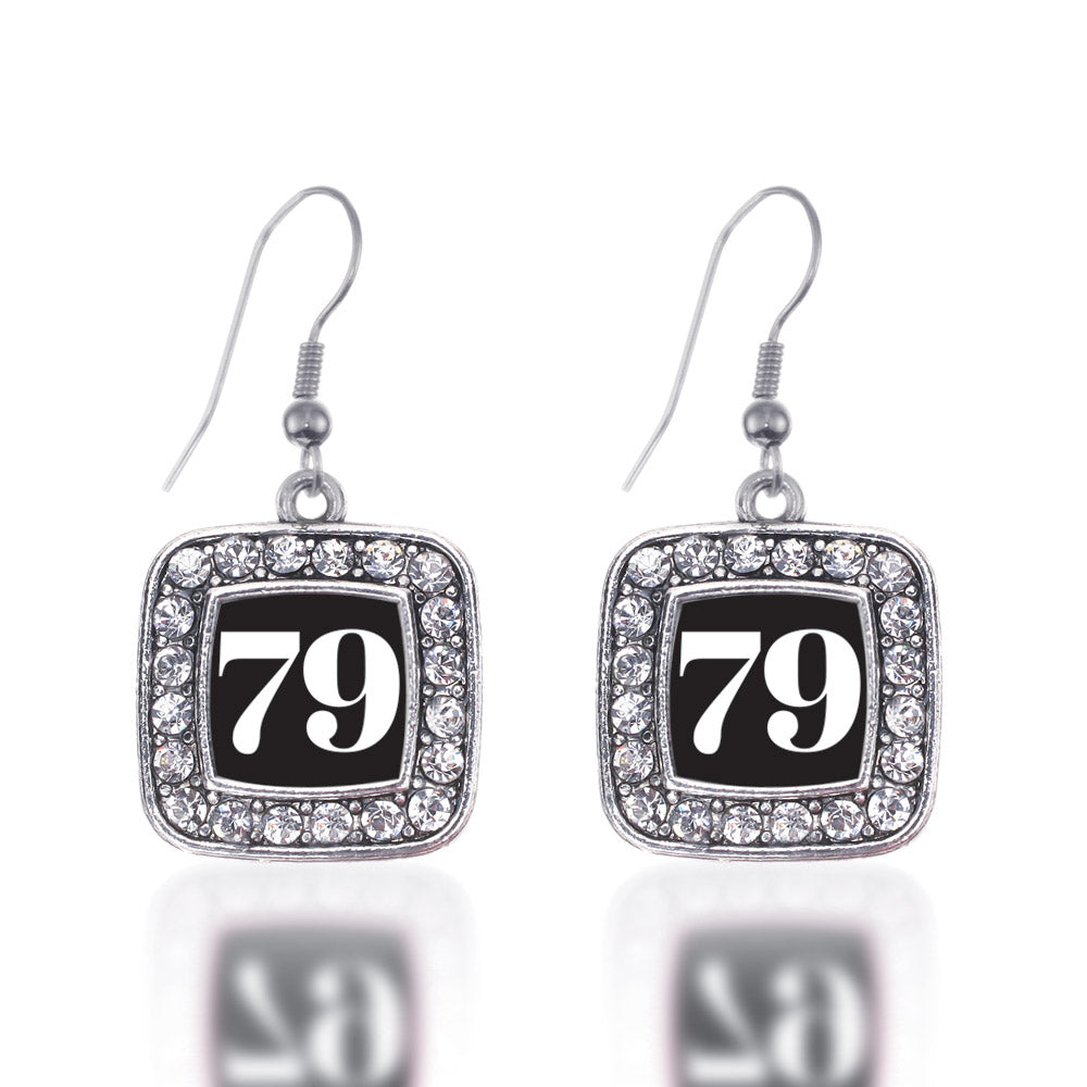 Silver Sport Number 79 Square Charm Dangle Earrings