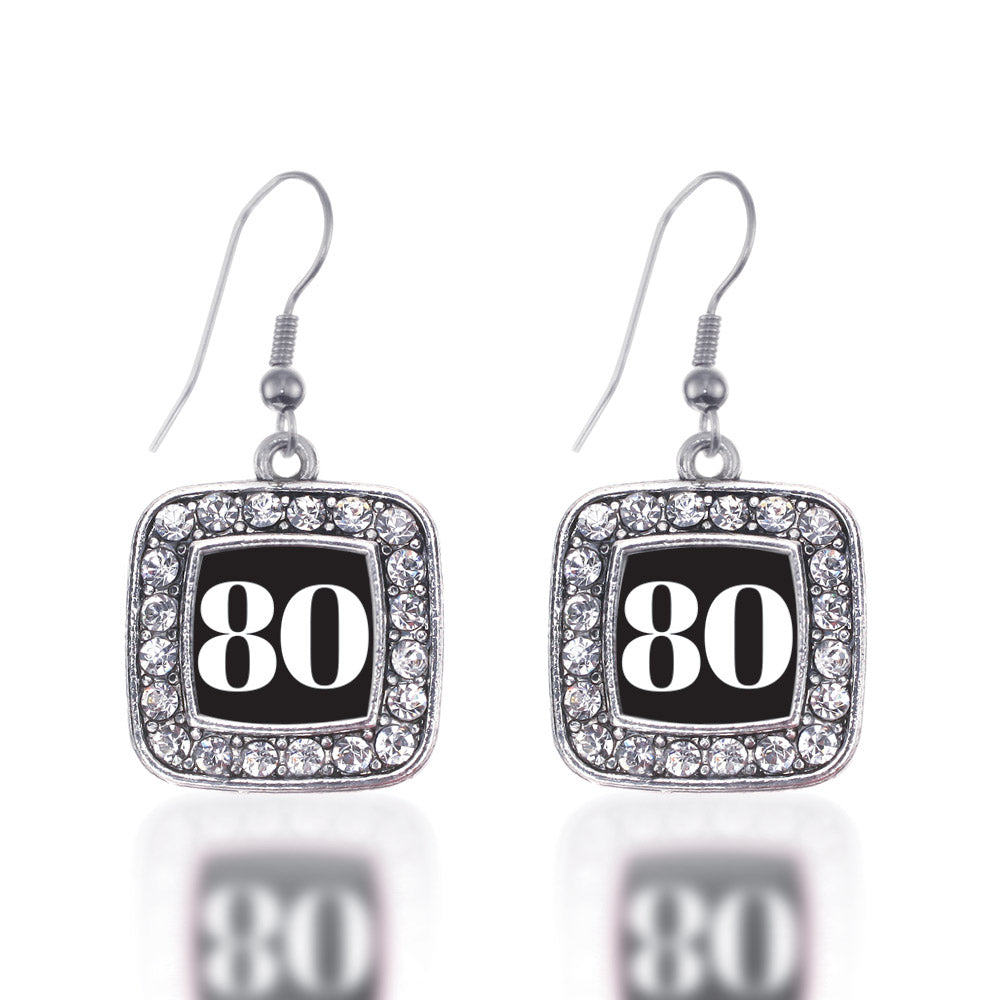 Silver Sport Number 80 Square Charm Dangle Earrings