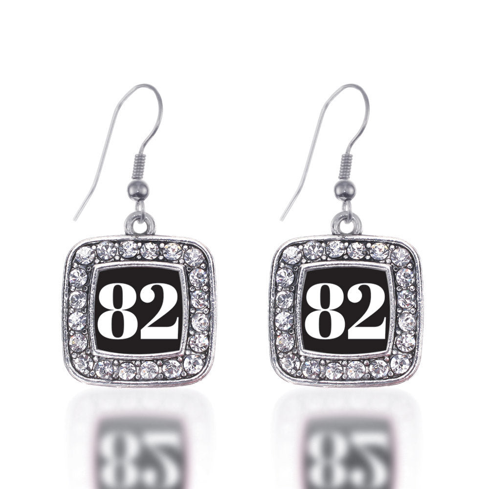 Silver Sport Number 82 Square Charm Dangle Earrings