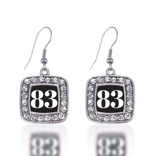 Silver Sport Number 83 Square Charm Dangle Earrings