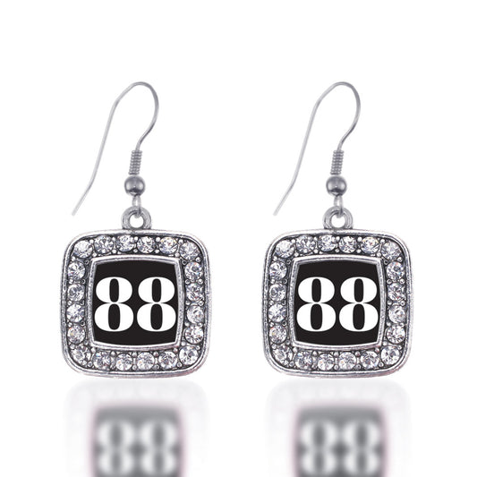Silver Sport Number 88 Square Charm Dangle Earrings