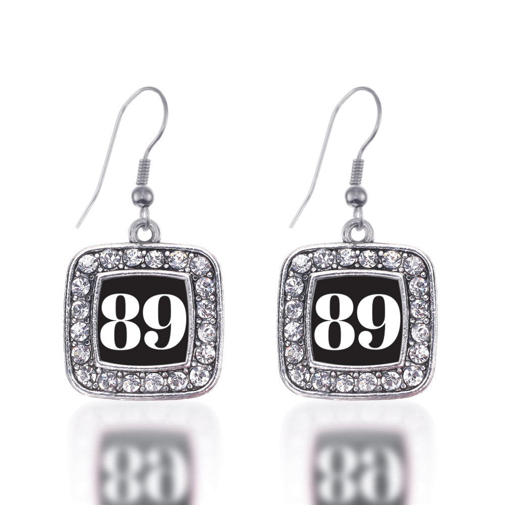 Silver Sport Number 89 Square Charm Dangle Earrings