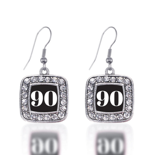 Silver Sport Number 90 Square Charm Dangle Earrings