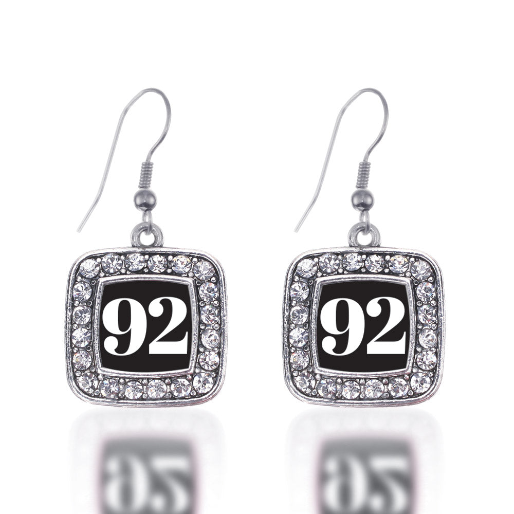 Silver Sport Number 92 Square Charm Dangle Earrings