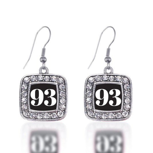 Silver Sport Number 93 Square Charm Dangle Earrings