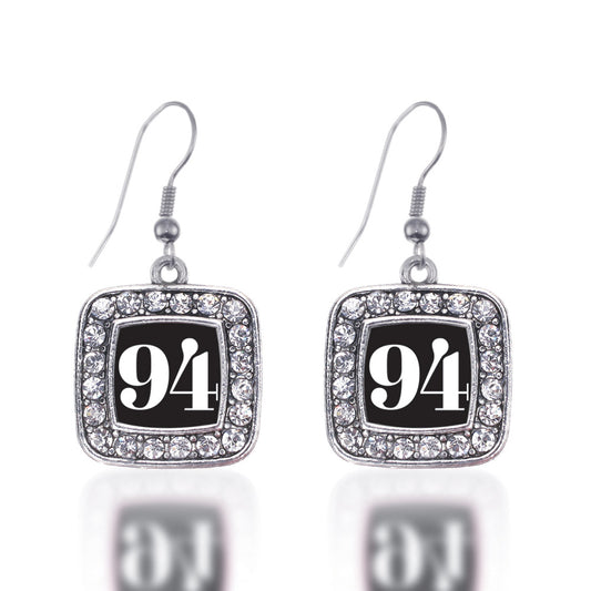 Silver Sport Number 94 Square Charm Dangle Earrings