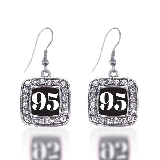 Silver Sport Number 95 Square Charm Dangle Earrings