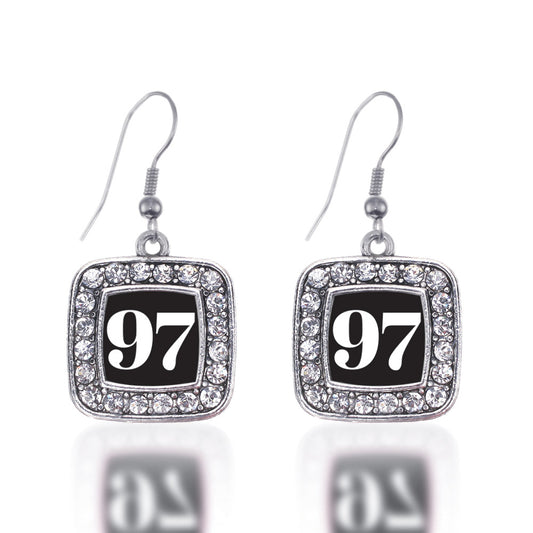 Silver Sport Number 97 Square Charm Dangle Earrings