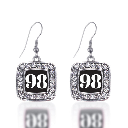 Silver Sport Number 98 Square Charm Dangle Earrings