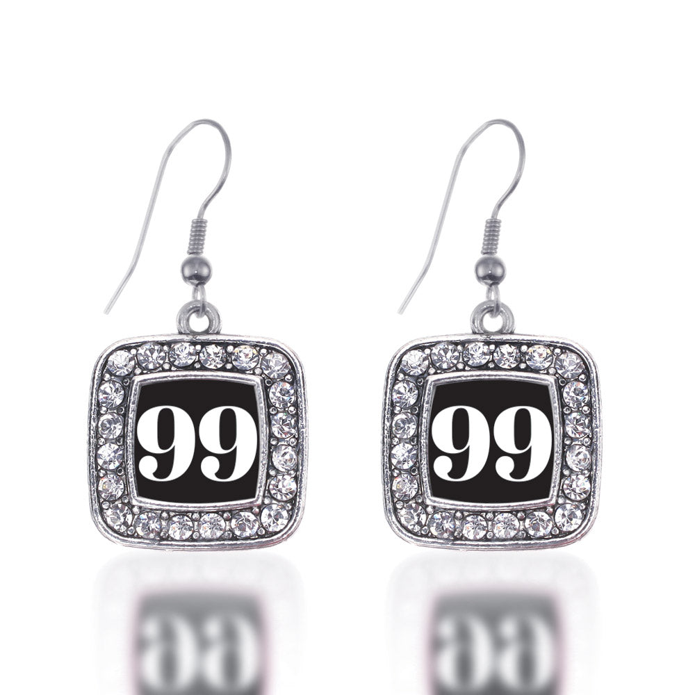 Silver Sport Number 99 Square Charm Dangle Earrings