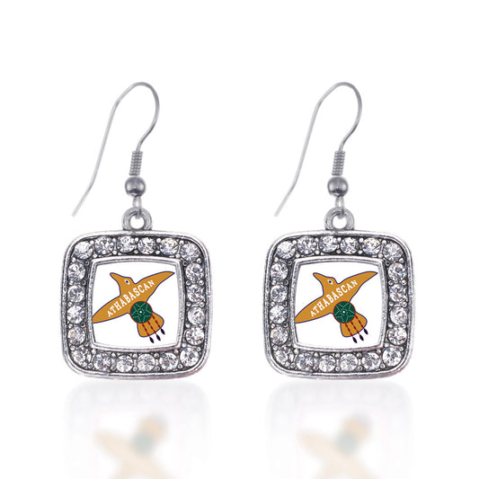 Silver Proud to be Athabascan Square Charm Dangle Earrings