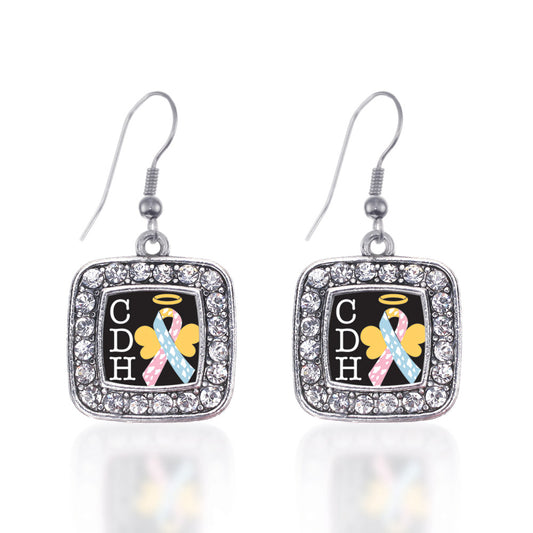 Silver CDH Awareness Square Charm Dangle Earrings