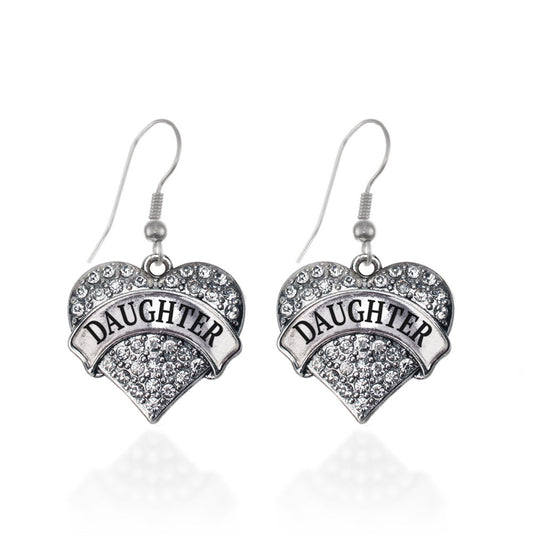 Silver Daughter Pave Heart Charm Dangle Earrings