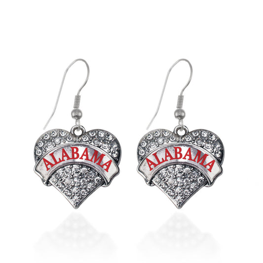 Silver Alabama Pave Heart Charm Dangle Earrings