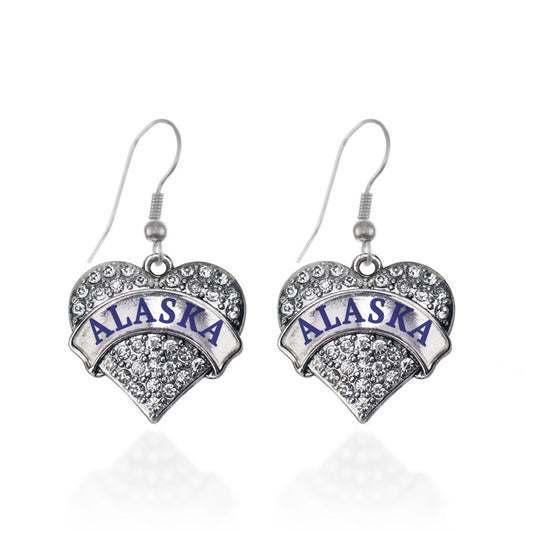 Silver Alaska Pave Heart Charm Dangle Earrings