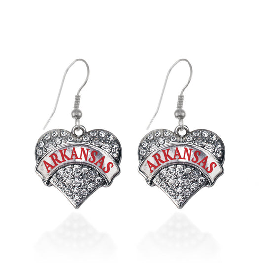 Silver Arkansas Pave Heart Charm Dangle Earrings