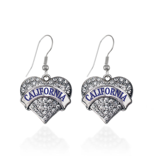Silver California Pave Heart Charm Dangle Earrings
