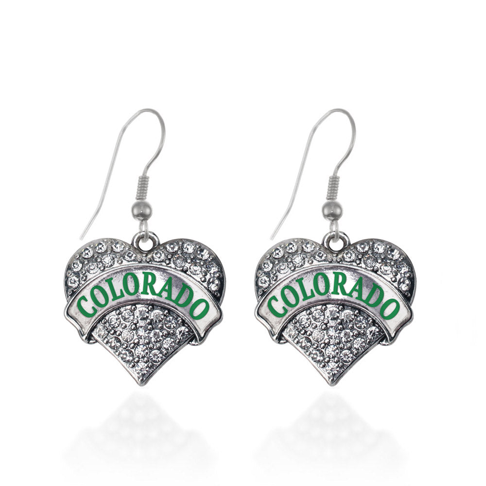 Silver Colorado Pave Heart Charm Dangle Earrings