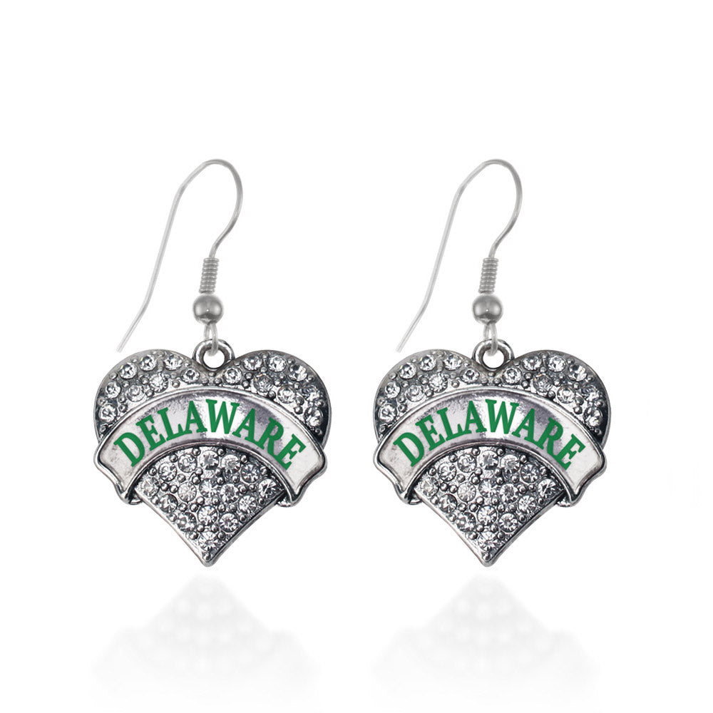 Silver Delaware Pave Heart Charm Dangle Earrings