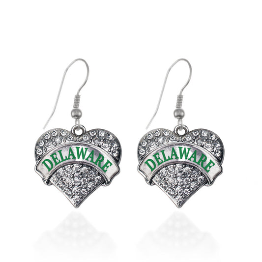 Silver Delaware Pave Heart Charm Dangle Earrings