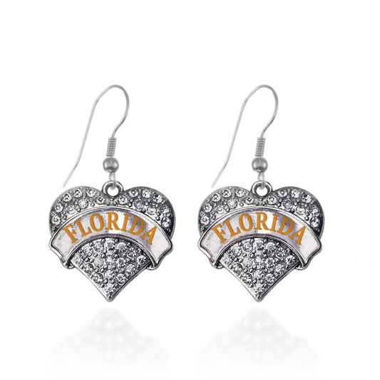 Silver Florida Pave Heart Charm Dangle Earrings
