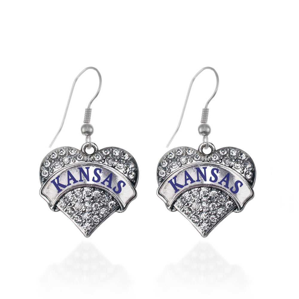 Silver Kansas Pave Heart Charm Dangle Earrings