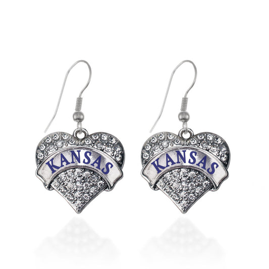 Silver Kansas Pave Heart Charm Dangle Earrings