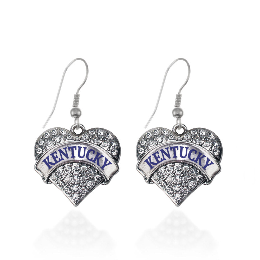 Silver Kentucky Pave Heart Charm Dangle Earrings