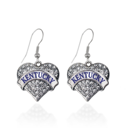 Silver Kentucky Pave Heart Charm Dangle Earrings