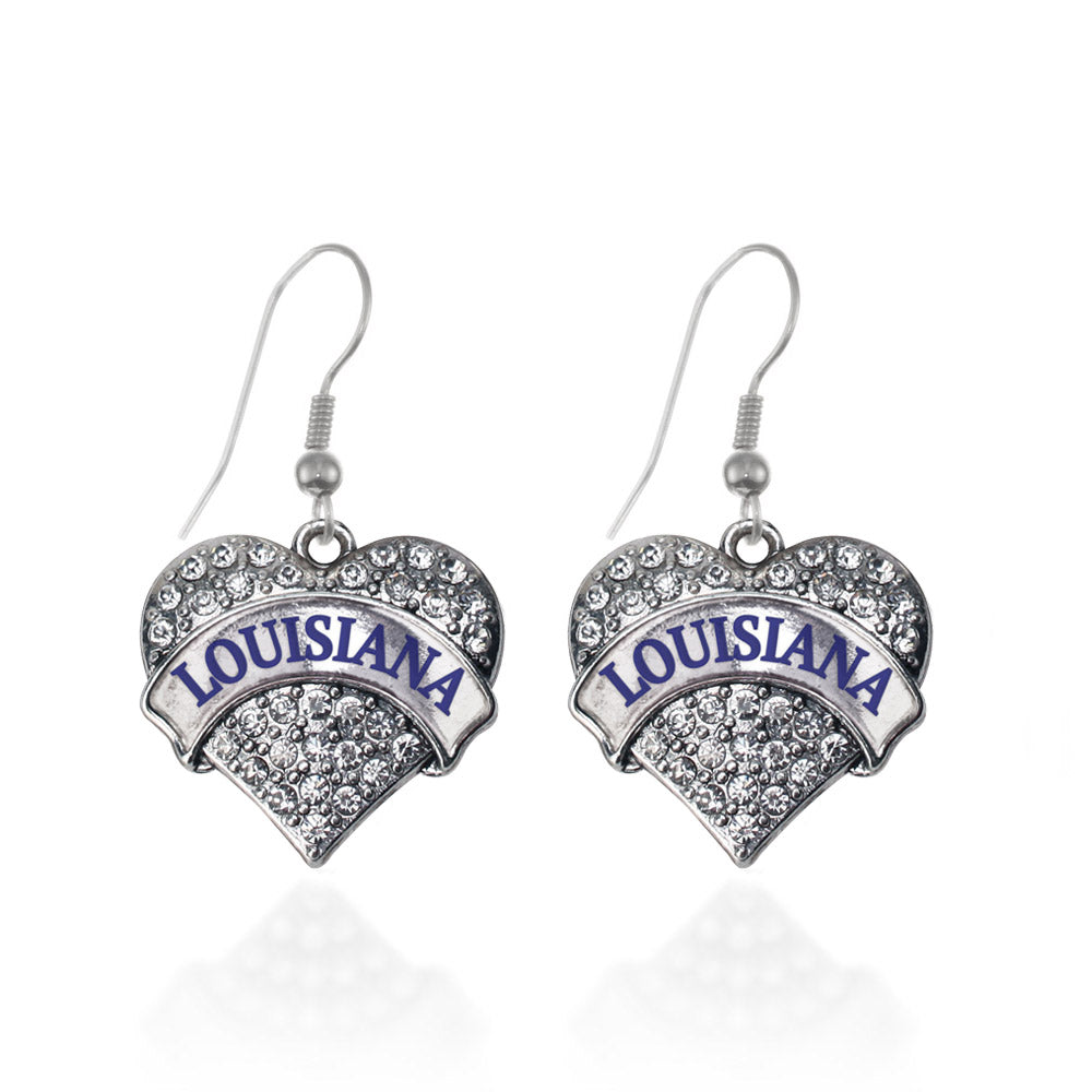 Silver Louisiana Pave Heart Charm Dangle Earrings
