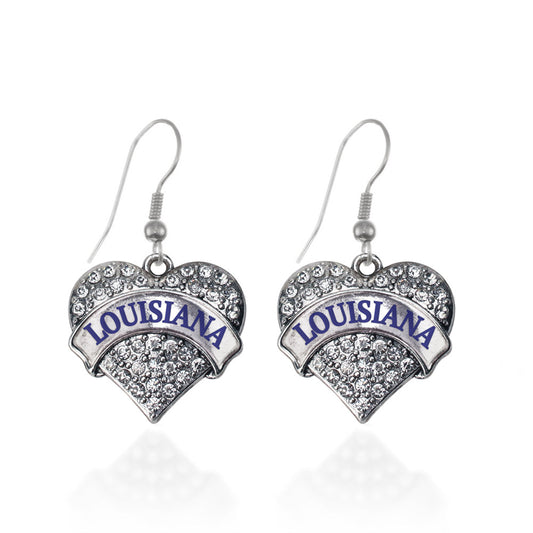 Silver Louisiana Pave Heart Charm Dangle Earrings