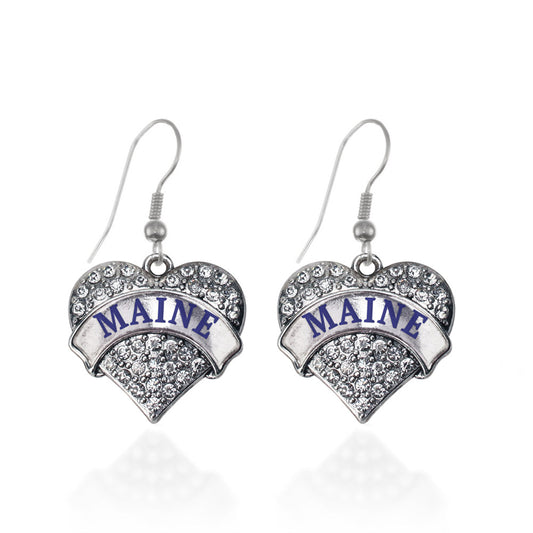 Silver Maine Pave Heart Charm Dangle Earrings