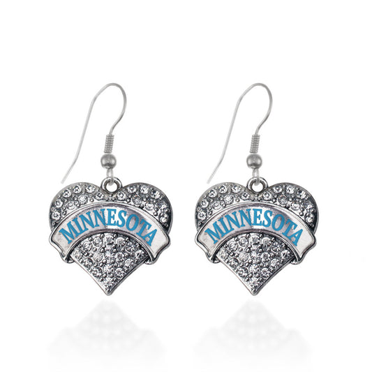 Silver Minnesota Pave Heart Charm Dangle Earrings