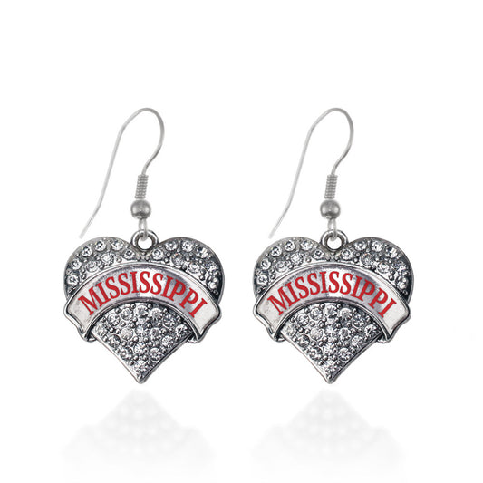 Silver Mississippi Pave Heart Charm Dangle Earrings
