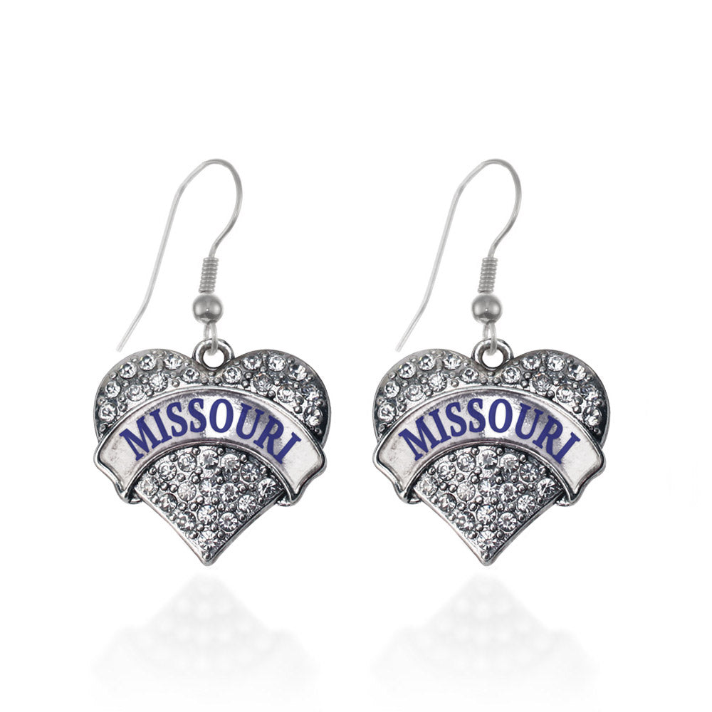 Silver Missouri Pave Heart Charm Dangle Earrings
