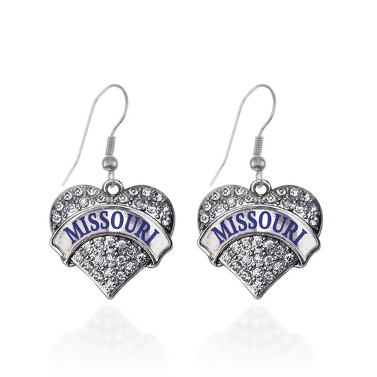 Silver Missouri Pave Heart Charm Dangle Earrings